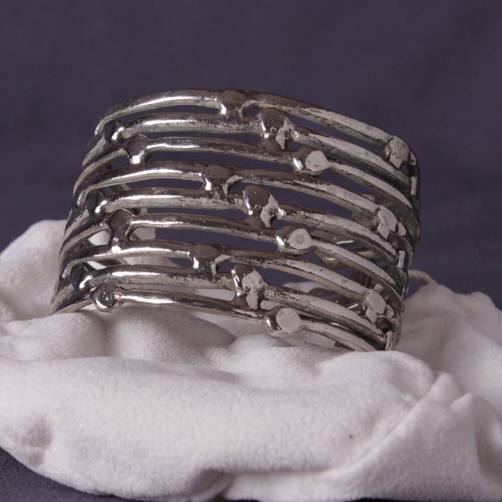 Silver Stack Ring Cuff Bracelet - Silver Plated - image 1
